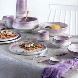 Plates Simple Western Ceramic Bowl Plate Household Tableware Soup Salad Dessert Purple Cutlery Dinner Cup Spoon Vase