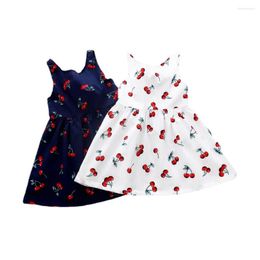 Girl Dresses Summer Children Kids Girls Sleeveless Cotton Sundress Sarafan Cherry Print Backless Satin Band Dress Clothing