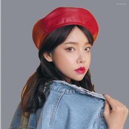 Berets OZyc High Quality Fashion Felt Pu Leather Beret Hat Women Cap Female Ladies Beanie Girls For Spring And Autumn