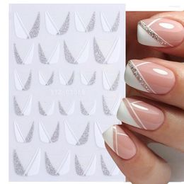 Nail Stickers 3D French Tips Shiny Glitter Silver White Sliders Decals Art Decorations Adhesive Foils Manicure