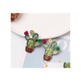 Stud Fashion Jewelry Colorf Rhinstone Cactus Earring Lady Earrings Drop Delivery Dhmpr