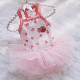 Dog Apparel Strawberry Lace Dress Dogs Clothing Pet Bubble Skirt Clothes Suspender Outfits Cute Breathable Summer Pink Girl