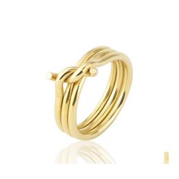 Cluster Rings Three Circles Knot Shape For Women Titanium Steel Gold Colour Ring Fashion Jewellery Wholesale Friend Gifts Anillos Mujer Dhfub