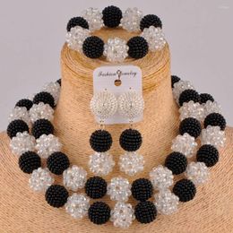 Necklace Earrings Set Black And Clear Ab Costume African Wedding Jewellery Nigerian Beads Jewellry Sets FZZ94