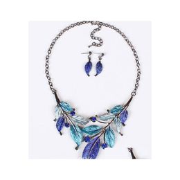 Earrings Necklace Europe Vintage Party Casual Jewelry Set Womens Colorf Drop Glaze Leaves Necklaces With Delivery Sets Dh8Xk