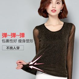 Women's Blouses Women's Spring And Autumn Small Shirt Bottoming Lace Long-sleeved Slim Was Thin Gold Silver Silk Yarn