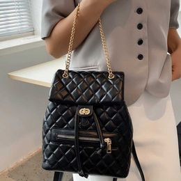 Shoulder Bags Luxury Brand Ladies Teenager Backpacks School for Girls Solid Color Lattice Backpack Women Sac a Dos Chain Travel Back Pack 230116