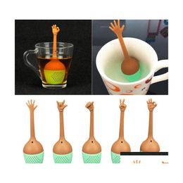 Coffee Tea Tools Sile Hand Gesture Infuser Reusable Thumb Ok Yeah Palm Love You Style Herbal Spice Drop Delivery Home Garden Kitch Dhmnf