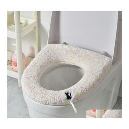 Toilet Seat Covers Ers Thicken Soft Flannel Er Reusable Washable Cartoon Cat Pad Warmer Cushion Bathroom Accessories Drop Delivery H Dhvl0