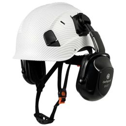 Carbon Fiber Pattern Hard Hat Safety Helmet With Earmuffs CE For Engineer Construction Ansi z89.1 ABS Work Cap Men