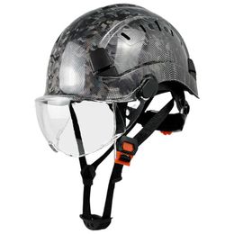Carbon Fibre Pattern CE EN397 Safety Helmet With Goggles For Engineer Construction Hard Hat ABS Protective Work Cap Men