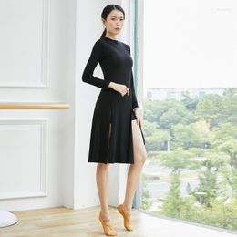 Stage Wear Thickened Modal Adult Training Clothes Woman Long Sleeve Latin Dance Dress Sexy Hem Split