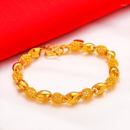 Link Bracelets Non-fading Thick Plated Gold Colour Hollow Delicate Beads Bracelet Women's Men's Hand Chain Original Fashion Jewellery