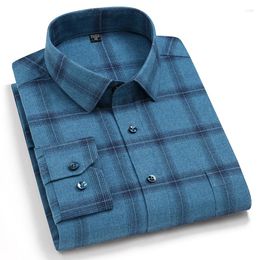 Men's Casual Shirts Cotton Plaid Shirt For Men Sanded Fabric Soft Long Sleeve Mens Regular Fit Chequered Leisure Business Classical