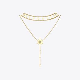 Pendant Necklaces ENFASHION Rhombus Sun Double Chain Choker Necklace Women Gold Colour Stainless Steel Fashion Jewellery Collier P203136