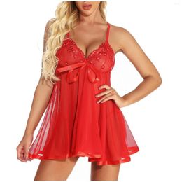 Women's Sleepwear Plus Size Women's Nightie Bow Sexy V-neck Straps Night Dress See Through Nightwear Ladies Backless Nightgown 6XL