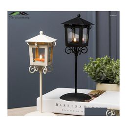 Candle Holders Candlestick Metal Retro Street Lights Holder Lantern Iron Glass Stand Pillar For Home Decoration Candelabra Gzt021 Dr Dhytx