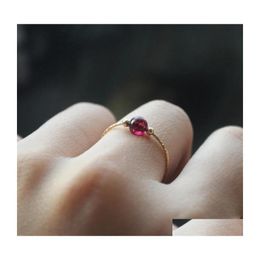 Cluster Rings 14K Gold Filled Natural Garnet Knuckle Jewelry Mujer Bague Femme Handmade Minimalism Boho Drop Delivery Ring Dh0Xn