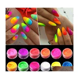 Nail Glitter 12 Boxes/Set Fluorenscence Nails Powder Colorf Glitters Summer Flakes Dust Art Decorations Drop Delivery Health Beauty S Dhwqs