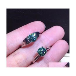 Cluster Rings Passed Diamond Test Bluegreen Moissanite Couples Ring 925 Sterling Sie Luxury Jewelry For Engagement Couple Gift Drop D Dhl6X