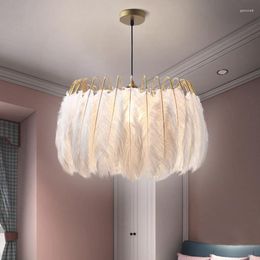 Pendant Lamps Feather Lamp Nordic Bedroom Light Modern Living Room Lighting Clothing Store Net Decorative Hanging Chandelier