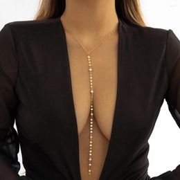 Pendant Necklaces Sexy Kpop Long Tassel Chest Chain Necklace Women Collares Statement Crystal Sequin Pearl Choker Aesthetic Goth Jewellery