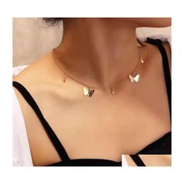 Chokers Vintage Chain Pendant Butterfly Necklace For Women Layered Charm Choker Necklaces Boho Beach Jewelry Gift Drop Delivery Penda Otltj