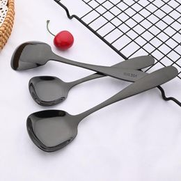 Dinnerware Sets Mirror Square Spoon 340 Stainless Steel Dessert Scoops Flat Bottom Spoons Large Medium Small Salad Cutlery Soup