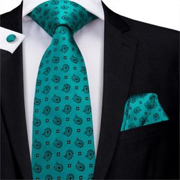 Bow Ties Men Green Silk Dots Neck Tie Paisley Hand Pocket Cufflink Set Floral For Suit Wedding Hi-Tie C-3211 DropshoppingBow