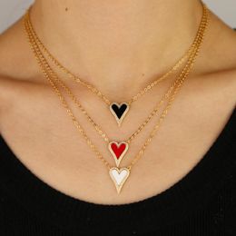 Chains Gold Filled Tiny Link Chain Necklace With Cz Around Enamel Black Red White Heart Pendant Necklaces For Women Wedding Jewellery