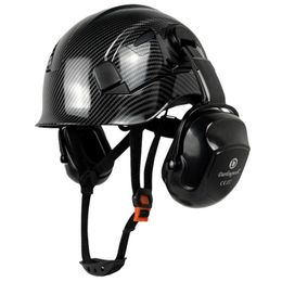 Carbon Fiber Pattern Safety Helmet Industrial With Earmuffs For Engineer Work Construction Hard Hat CE EN397 ABS Caps Men