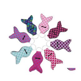 Party Favour Mermaid Tail Neoprene Lipstick Holder Keychain Chapstick Key Chain Lip Balm Vibrant Prints Drop Delivery Home Garden Fes Dh7Ko