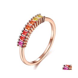 Cluster Rings Zemior Rainbow S925 Sterling Sier For Women Colorf Cubic Zirconia Rose Gold Plated Elegant Gift Fine Jewellery Drop Deli Dhhi5