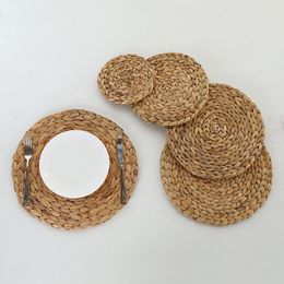 Table Mats Household Hand-woven Placemats Japanese Pastoral Heat Insulation Teacup Dining Straw Round Anti-scalding Bowl Mat