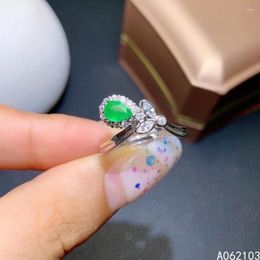 Cluster Rings KJJEAXCMY Fine Jewellery 925 Sterling Silver Inlaid Natural Emerald Women's Elegant Fresh Ol Style Water Drop Plant Gem Ring