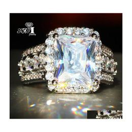 Cluster Rings Yayi Fine Jewellery Fashion Princess 12X14 Huge White Cubic Zirconia Sier Colour Engagement Wedding Party Lovers Gift Dro Dhopw