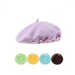 Berets Personalised Wool Beret Fashion Colourful Buttons Niche Fashionable Painter Hat Autumn Winter Bonnet