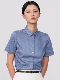 Women's Blouses Women's Non-iron Summer Short Sleeve Striped Shirt Without Pocket Slight Strech Slim-fit Versatile Easy Care Office Lady