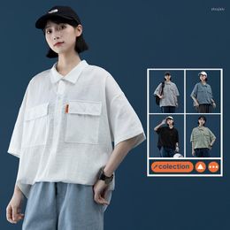 Men's Casual Shirts Summer Ice Silk Shirt Frock Coat Men's Fashion Brand Linen T-shirt 5 / Sleeve And Women's Same Style