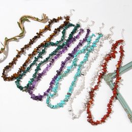 Pendant Necklaces Natural Chip Stone Beads For Women Lobster Clasp Buckle Chain Malachite Amethyst Choker Necklace Fashion Jewelry