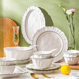 Dinnerware Sets LingAo Nordic Ceramic Sesame Lace Bowl Plate Home El Wholesale Set