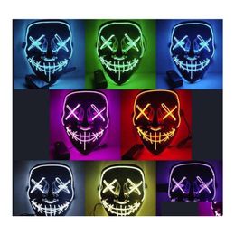 Party Masks Us Stock Halloween Horror Mask Led Glowing Purge Election Costume Dj Light Up Glow In Dark 10 Colours Drop Delivery Home Dhhvk