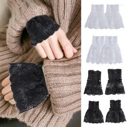 Knee Pads Lace Cutout Fake Flare Sleeves Female Ruffles Sleeve Arm Cover Floral Pleated Ruched Sweater Wrist