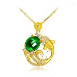 Pendant Necklaces MxGxFam Pure Gold Colour Green Fish Necklace For Women With 45cm Box Chain