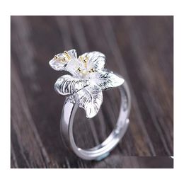 Cluster Rings Bocai Real S925 Pure Sier Goldplated Literary Female Finger Ring Fashionable And Fresh Flower Opening Woman Drop Deliv Dhusa