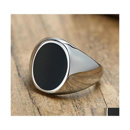 Cluster Rings Modyle Sier Color Male Ring Punk Rock Smooth 316L Stainless Steel Signet For Men Hip Hop Party Wedding Jewelry Drop Del Dhdf1