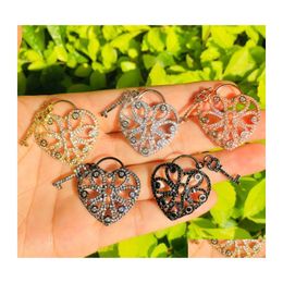 Charms 5Pcs Heart Key Lock Charm For Women Bracelet Making Cz Necklace Pendants Keychain Diy Handmade Craft Jewelry Accessory Drop D Otvfb