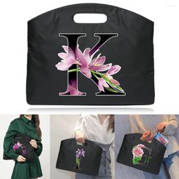 Briefcases 26 Flower Color Letter Printed Briefcase Business Conference Document Office Laptop Bag Travel Handbags Material Organizer Tote