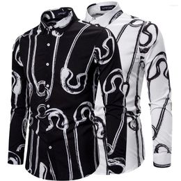 Men's Casual Shirts Men's Style Vacation Fun Long-sleeve Pin Printing Business Shirt Night Club European And American Sizes Mens Dress