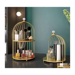 Storage Boxes Bins Creative Desktop Cosmetic Rack Luxury Iron Makeup Bathroom Skin Care Box Container Shelf Drop Delivery Home Gar Dhrlv